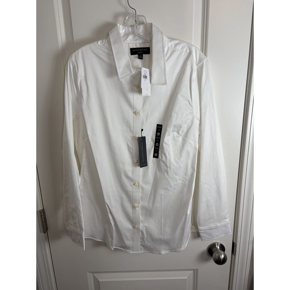 NWT!!  Banana Republic White Tailored Fit 14 Long Sleeve Button-Up Shirt